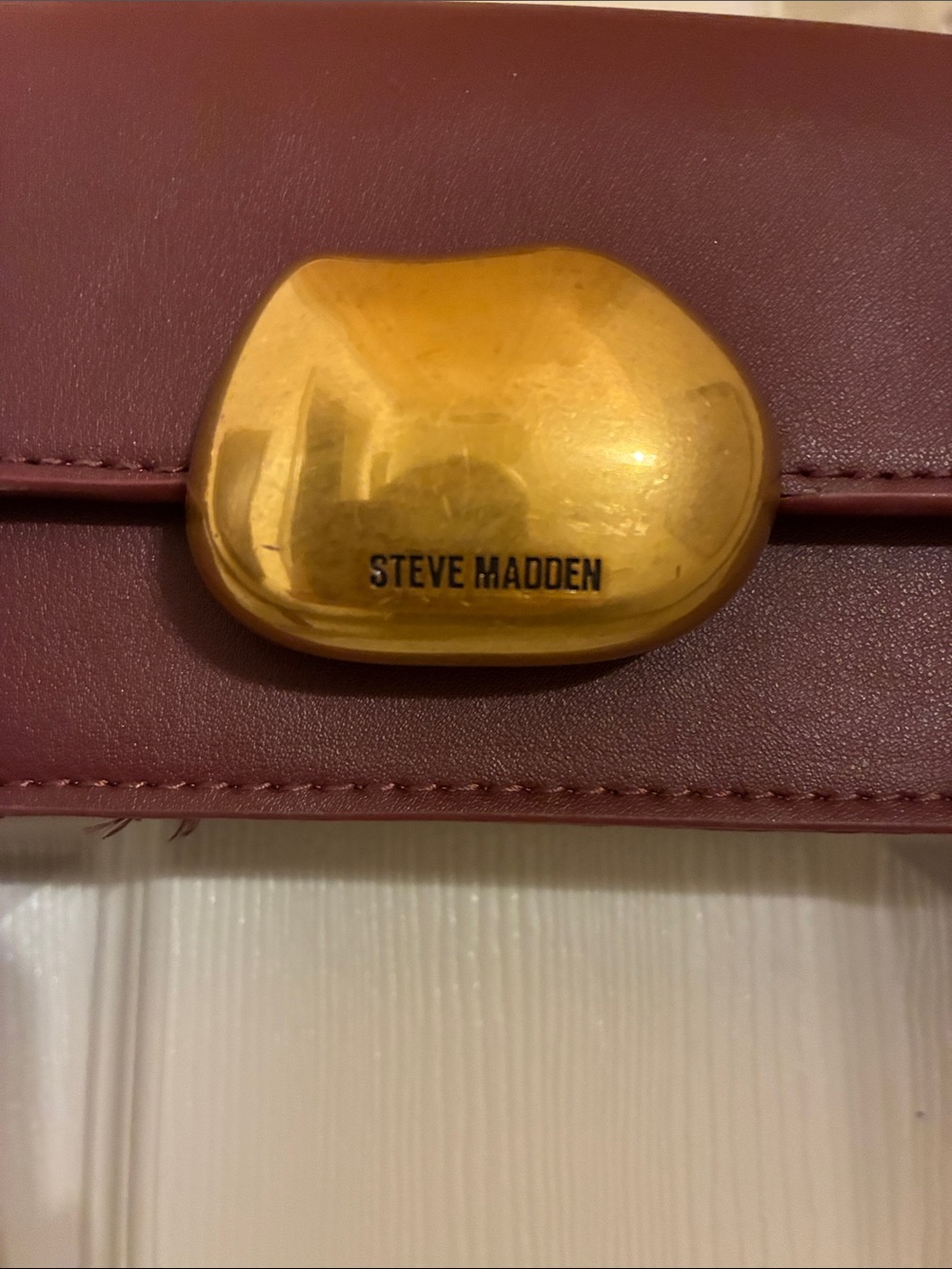 Steve Madden Burgundy Leather Crossbody Satchel with Gold Accent - Picture 2 of 5